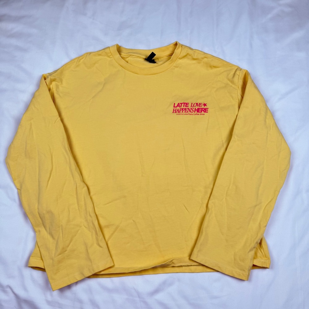 Vero Moda Yellow Latte Love Happens Here Graphic Long Sleeve Tee XS